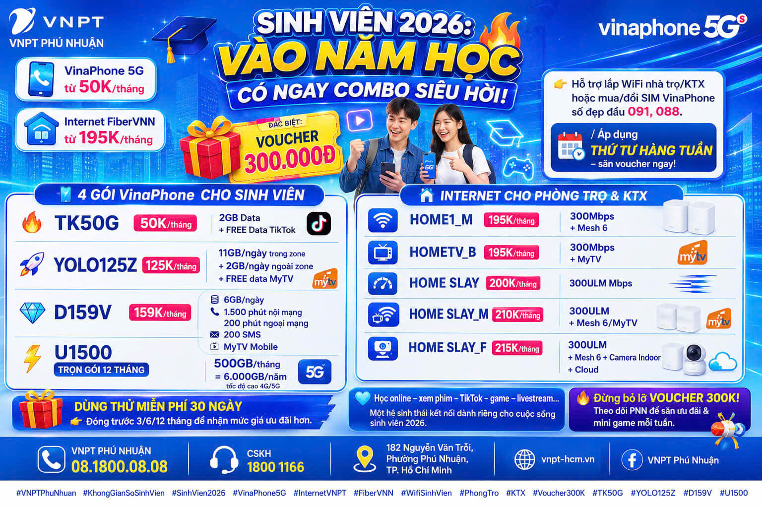 Ưu đãi Internet FiberVNN & SIM VinaPhone 5G cho sinh viên
